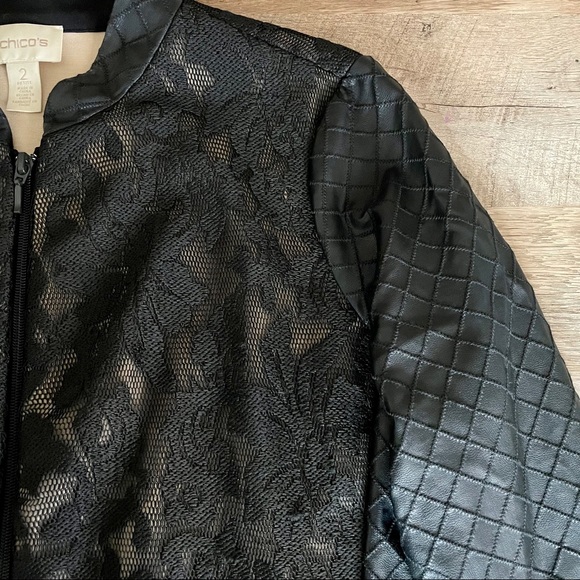 CHICO’S LACE DIAMOND FAUX LEATHER JACKET - Picture 9 of 12